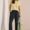 Mid Waist Slim Leg broek in Loose Fit