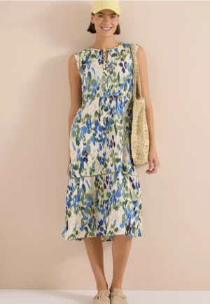Midi-jurk met split in de hals en print
