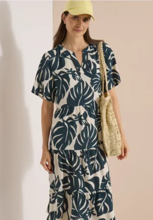 Midijurk met split in de hals en print
