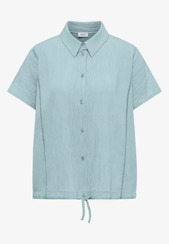 Overhemdblouse met hangende schouder in effen kleur - Afbeelding 2