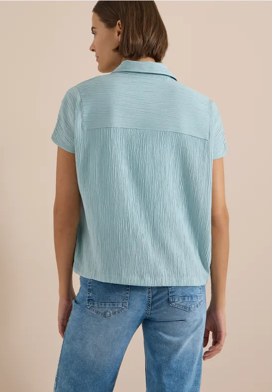 Overhemdblouse met hangende schouder in effen kleur - Afbeelding 3