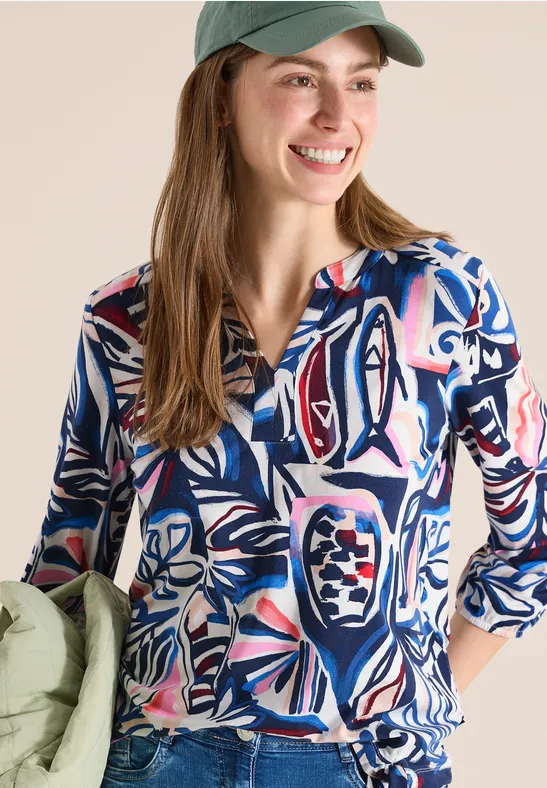 Shirt met 3/4 mouwen en knoopdetail