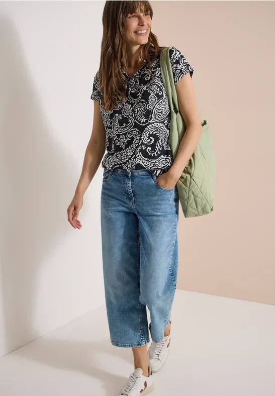 Shirt met V-hals en print