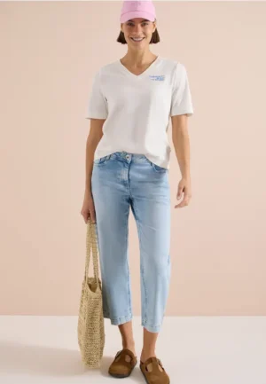 Shirt met V-hals en tekstdetail