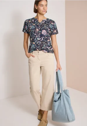Shirt met split in de hals en print