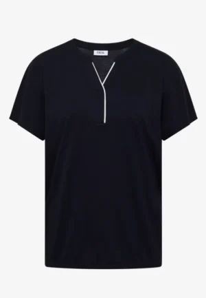 Alternative view of Shirt met splitnek in effen kleur