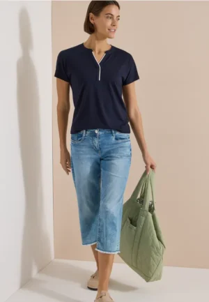 Shirt met splitnek in effen kleur