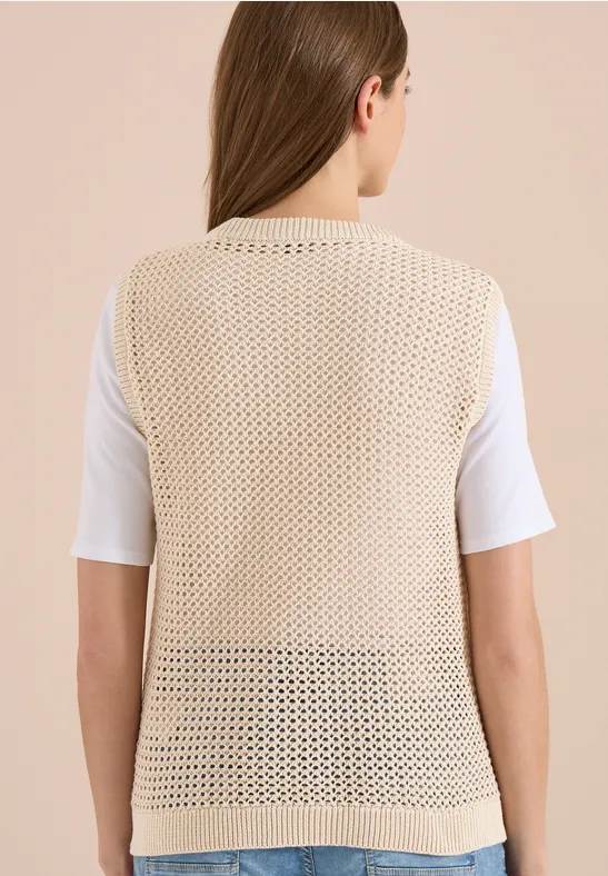 Vest met ronde hals in gehaakte look - Afbeelding 3