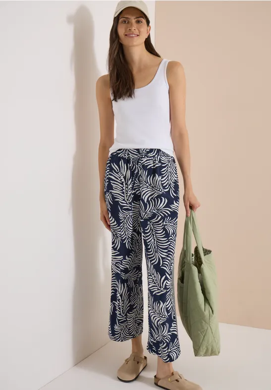 Wide Leg Broek met print en galonstrepen