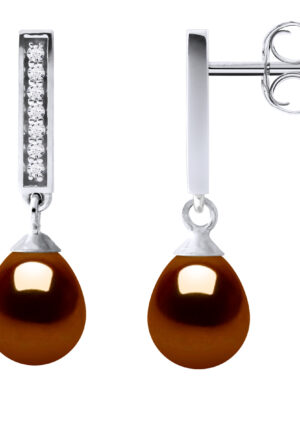Oorbellen Dangle zoetwater parels 6-7mm Chocolate Peren Sieraden 925