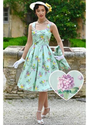 Dolly & Dotty Amanda Pastel Flower Swing Dress Light Blue -2XL