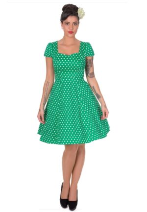 Dolly & Dotty Claudia Swing Dress Polka Dark Green-2XL