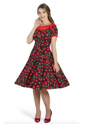Dolly & Dotty Darlene Cute Cherry Swing Dress Black Red -3XL