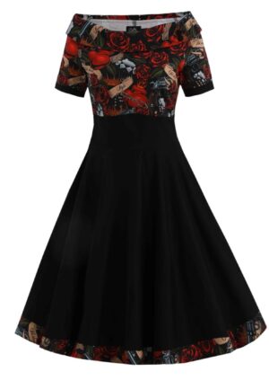 Dolly & Dotty Darlene Swing Dress Rockabilly Heart Black-XL
