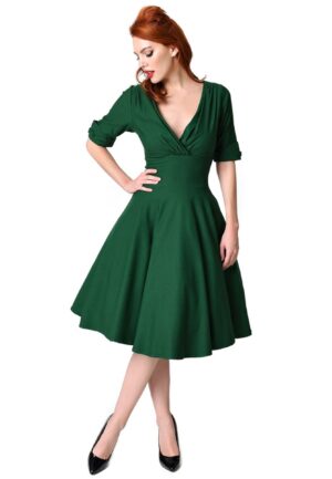 Unique Vintage Delores Swing Dress Green-XXXL