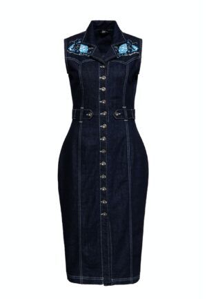 Queen Kerosin Sailor Embroidery Denim Pencil Dress-M