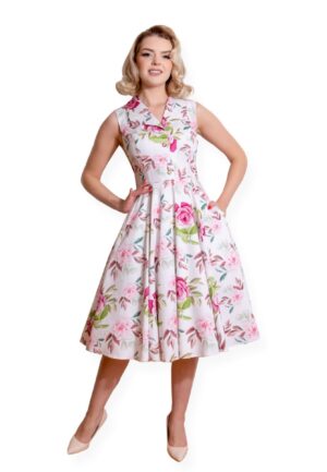 Hearts & Roses Darla Floral Swing Dress Off White-S