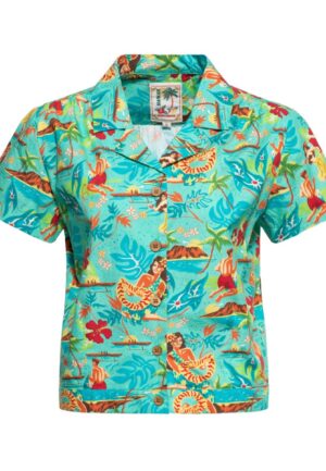 Queen Kerosin Short Sleeved Blouse Hawaii Mint-XL