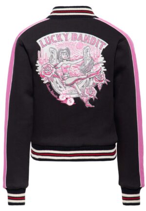 Queen Kerosin Lucky Bandit College Jacket Black & Pink-3XL