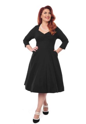 Unique Vintage Queen Anne Swing Dress Black-XL
