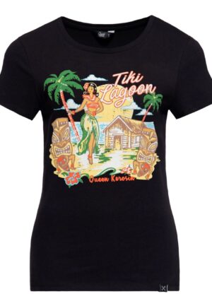 Queen Kerosin Tiki Lagoon T Shirt Black-S | 20% korting