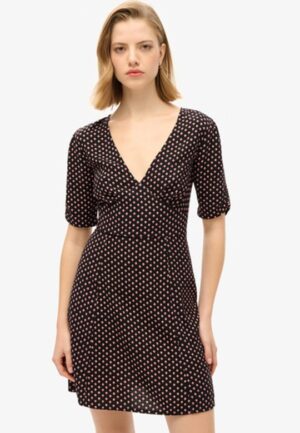 Mini-theejurk met Korte Mouwen en Print Zwart Grootte: 38