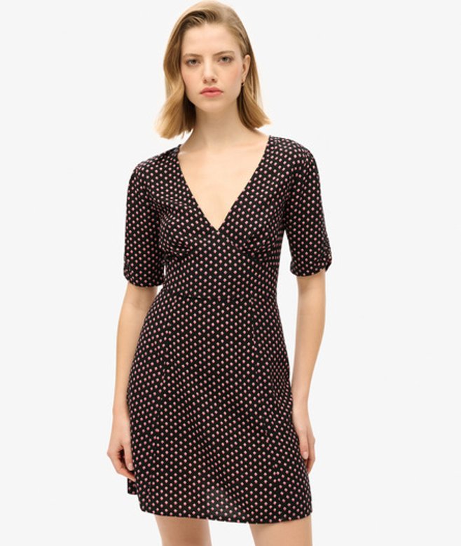 Mini-theejurk met Korte Mouwen en Print Zwart Grootte: 42