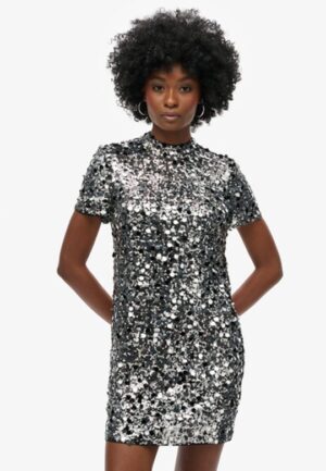 Mini T-shirtjurk met Pailletten Silver Grootte: 44
