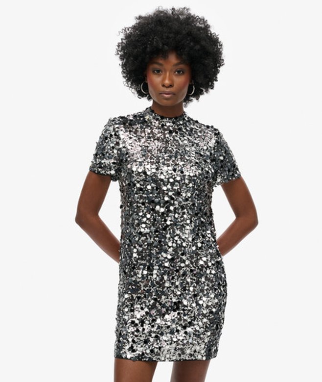 Mini T-shirtjurk met Pailletten Silver Grootte: 44