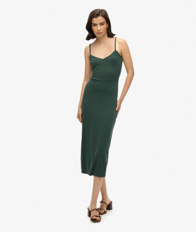 Jersey Jurk met Open Achterkant Groen Grootte: 38