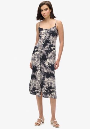 Cami Midi-jurk met Knoopsluiting en Print Grijs Grootte: 40