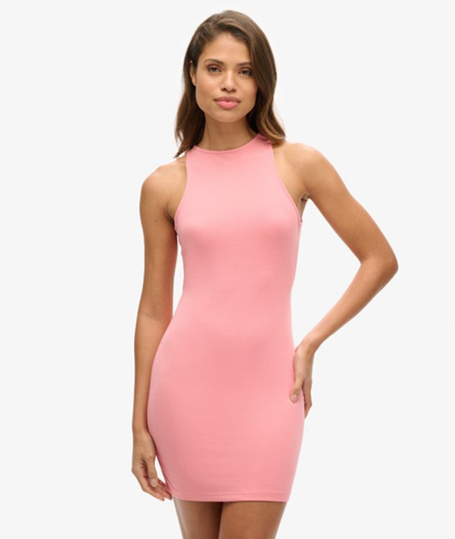 Jersey Mini-jurk met Gekruiste Bandjes Roze Grootte: 40
