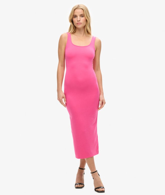 Jersey Midi-jurk met Vierkante Hals Roze Grootte: 44