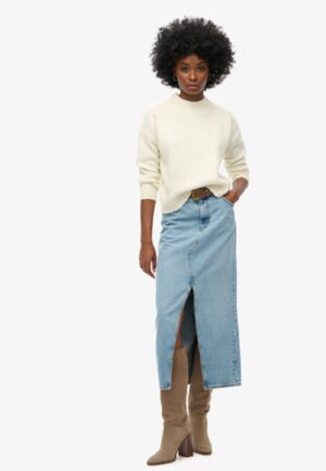 Denim Maxirok met Split Blauw Grootte: 34