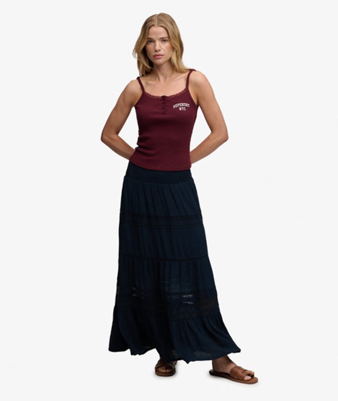 Ibiza Maxi Rok Blauw Grootte: 36