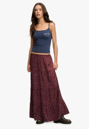 Geweven Gelaagde Maxi Rok Red Grootte: 42