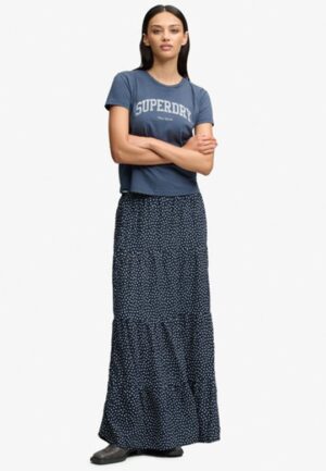 Geweven Gelaagde Maxi Rok Blauw Grootte: 42