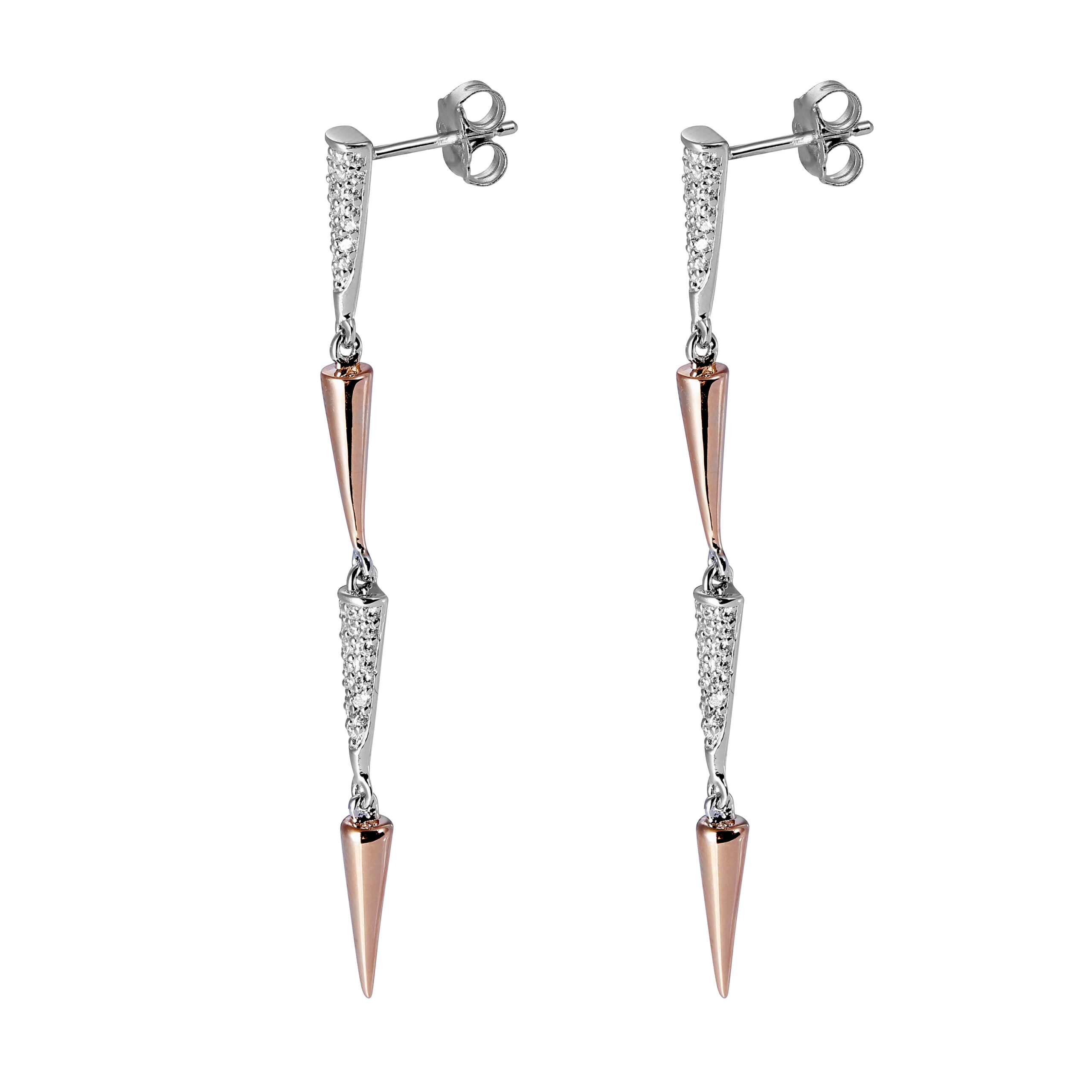 Orphelia 'Aada' Dames 925 Sterling Zilveren Oorbellen - Zilver/Rosé ZO-7433