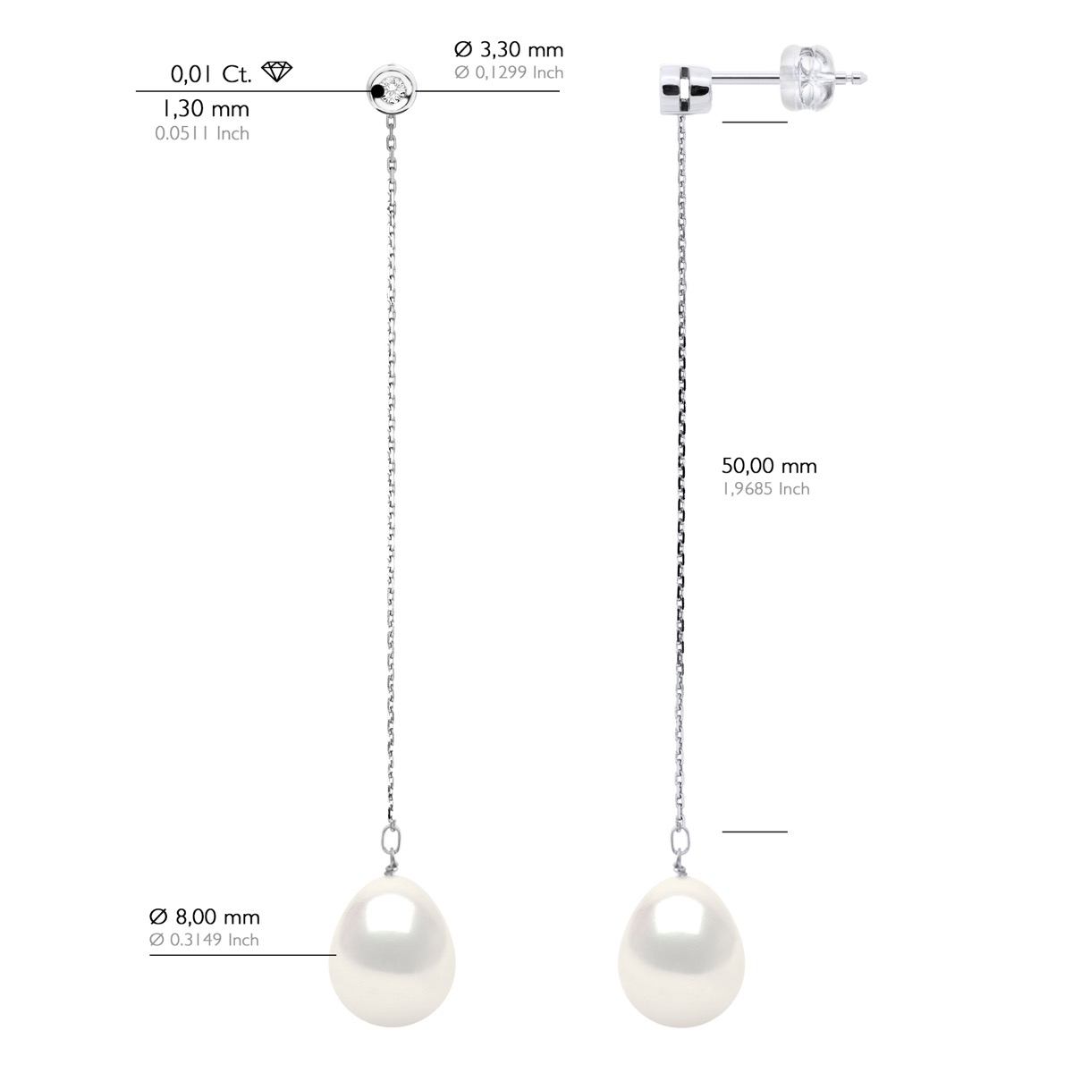 Oorbellen Prestige - Diamanten 0,02 Cts - Kwaliteit HSI - Wit Goud - Echte Gecultiveerde Zoetwaterpieren 9-10 mm - Afbeelding 2