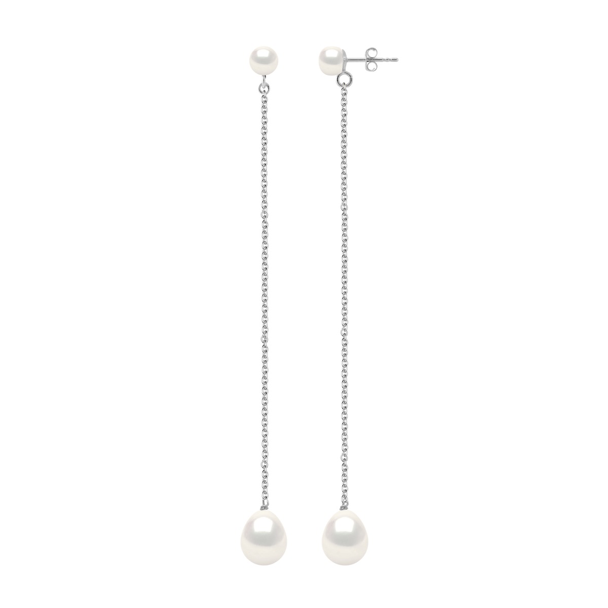 Twee Oorbellen Wit Goud - Echte Cultiveerde Zoetwaterperlen Knop 5-6 mm + Parel 8-9 mm