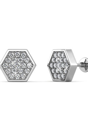Hexagon oorbellen - zilver en kristal