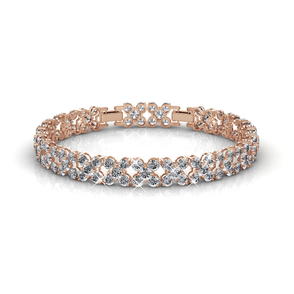 Bloemige armbanden - Roségoud en kristal - Afbeelding 2