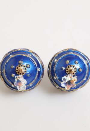 Alternative view of Gouden Messing Blauwe Kerstbal Kristallen Dangle Clip-On Oorringen