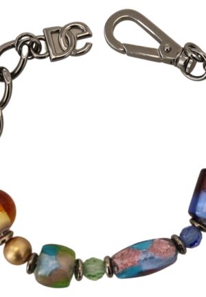 multikleurige zilveren ketting met messing kralen en kreeftsluiting armband