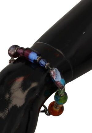 Alternative view of multikleurige zilveren ketting met messing kralen en kreeftsluiting armband