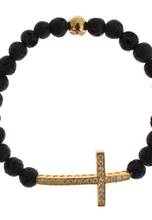 Nialaya Lavasteen Goud Helder CZ Kruis 925 Zilveren Armband