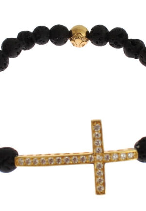 Alternative view of Nialaya Lavasteen Goud Helder CZ Kruis 925 Zilveren Armband