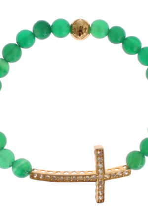 Nialaya Jade Steen Gouden CZ Kruis 925 Zilveren Armband