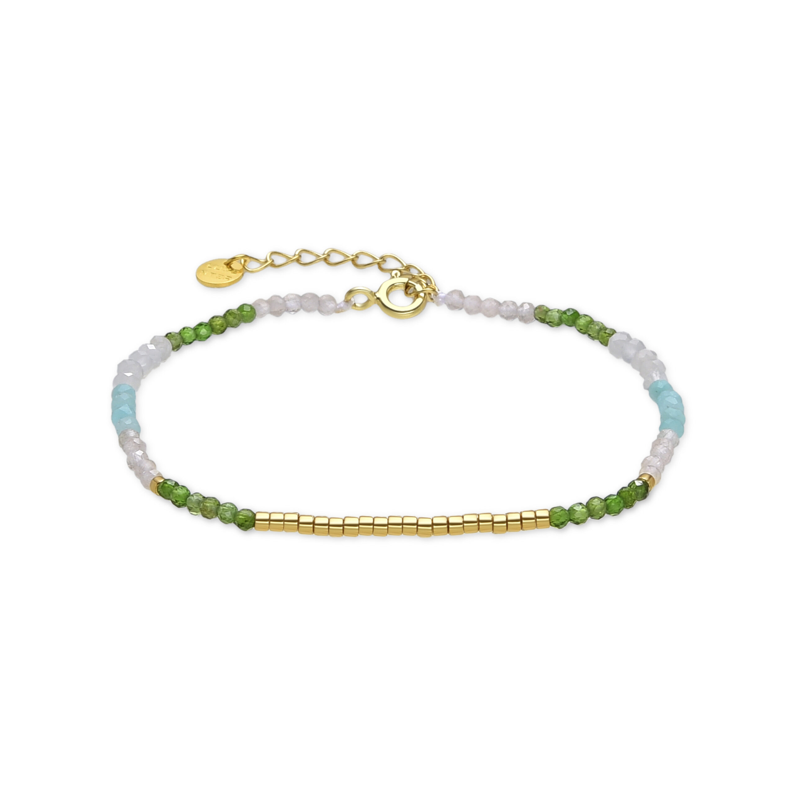 Luxenter 925 Sterling Zilver en Groen Kristal armband afgewerkt met 18k geel goud - Vados