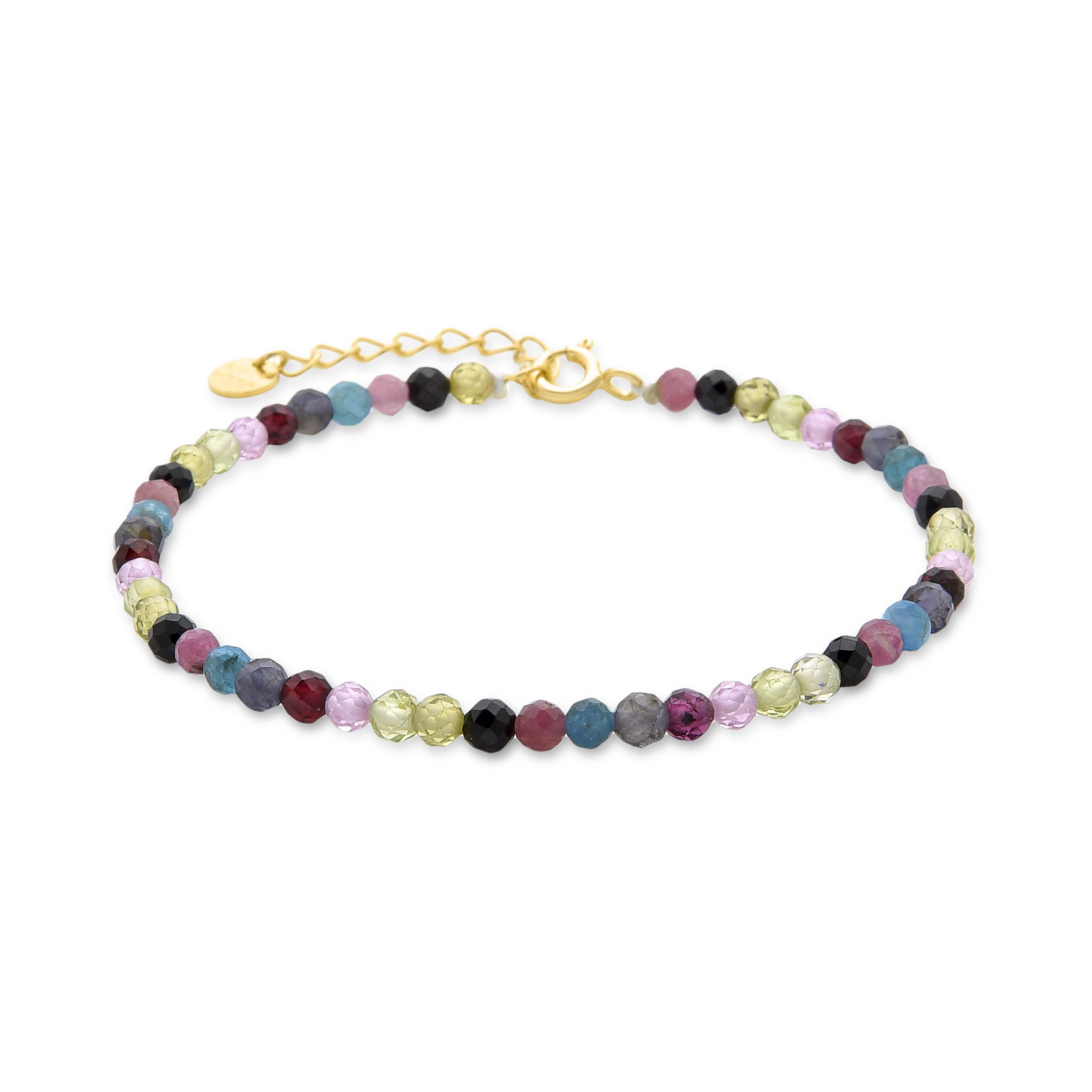 Luxenter Sterling zilveren 925 armband met Multicolour Toermalijn afgewerkt in 18K geel goud - Salblai